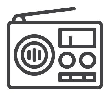 Radyo satırı simgesi, vektör işareti, anahat üzerinde beyaz izole doğrusal stil piktogram. Sembol, logo illüstrasyon. Düzenlenebilir inme. Piksel mükemmel grafikler