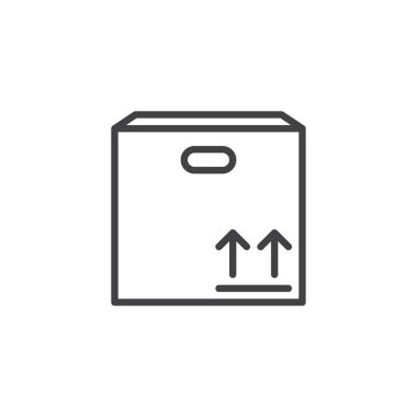 Ürün kutusu satırı simgesi, Anahat vektör işareti üzerinde beyaz izole doğrusal stil piktogram. Sembol, logo illüstrasyon. Düzenlenebilir inme. Piksel mükemmel vektör grafikleri