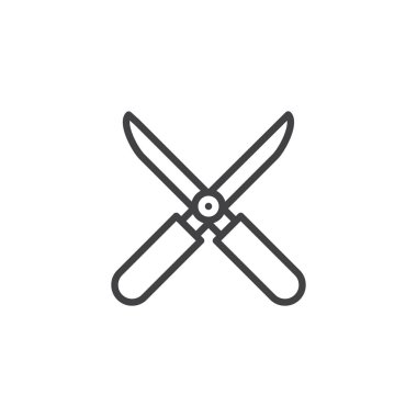 Makası satır simgesi, Anahat vektör işareti, üzerinde beyaz izole doğrusal stil piktogram. Sembol, logo illüstrasyon. Düzenlenebilir kontur