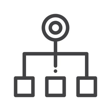 İş organizasyon satırı simgesi, Anahat vektör işareti üzerinde beyaz izole doğrusal stil piktogram. Sembol, logo illüstrasyon. Düzenlenebilir kontur