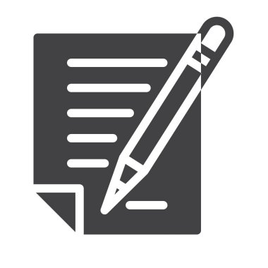 Belgeyi simge vektör, dolu düz işareti, üzerinde beyaz izole katı piktogram. Sembol, logo illüstrasyon.