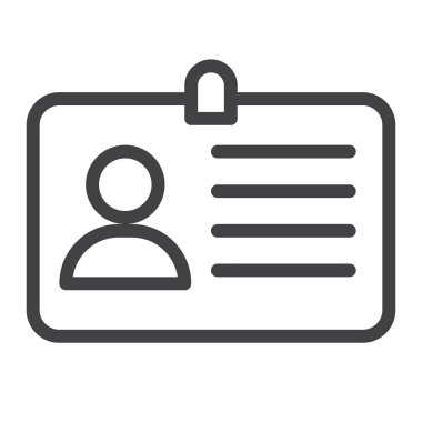 Kimlik kartı satırı simgesi, Anahat vektör işareti üzerinde beyaz izole doğrusal stil piktogram. Sembol, logo illüstrasyon. Düzenlenebilir inme. Piksel mükemmel grafikler