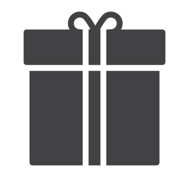 Hediye kutusu simge vektör, dolu düz işareti, üzerinde beyaz izole katı piktogram. Sembol, logo illüstrasyon. Piksel mükemmel grafikler