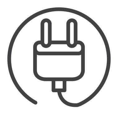 Elektrik fiş satırı simgesi, vektör işareti, anahat üzerinde beyaz izole doğrusal stil piktogram. Sembol, logo illüstrasyon. Düzenlenebilir inme. Piksel mükemmel grafikler