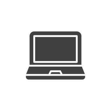 Dizüstü simge vektör, düz işareti, üzerinde beyaz izole katı piktogram dolu. Sembol, logo illüstrasyon. Piksel mükemmel vektör grafikleri