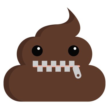 Fermuar-ağız yüz kötü kokulu kaka boku emoji düz simgesi, vektör işareti, renkli sembol üzerinde beyaz izole. Sembol, logo illüstrasyon. Düz stil tasarım