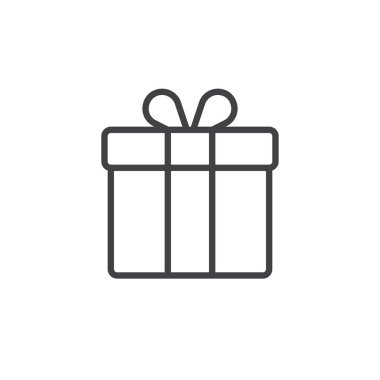 Hediye kutusu satırı simgesi, vektör işareti, anahat üzerinde beyaz izole doğrusal stil piktogram. Mevcut sembol, logo illüstrasyon. Düzenlenebilir inme. Piksel mükemmel vektör grafikleri