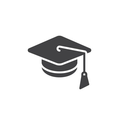 Akademik kap simge vektör, dolu düz işareti, katı piktogram beyaz izole kare. Kolej mezuniyet simgesi, logo illüstrasyon. Piksel mükemmel vektör grafikleri