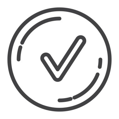 Onay işareti satırı simgesi, Anahat vektör işareti üzerinde beyaz izole doğrusal stil piktogram. Sembol, logo illüstrasyon. Düzenlenebilir inme. Piksel mükemmel grafikler