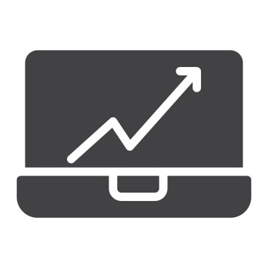 Laptop grafik simge vektör ile düz işareti, üzerinde beyaz izole katı piktogram dolu. Sembol, logo illüstrasyon. Piksel mükemmel grafikler