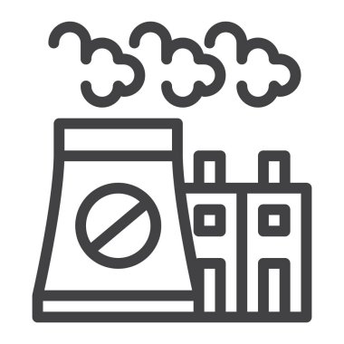 Nükleer santral satırı simgesi, Anahat vektör işareti üzerinde beyaz izole doğrusal stil piktogram. Sembol, logo illüstrasyon. Düzenlenebilir inme. Piksel mükemmel grafikler