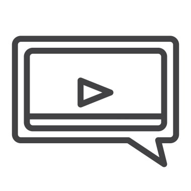 Video oynatıcı satırı simgesi, Anahat vektör işareti üzerinde beyaz izole doğrusal stil piktogram. Sembol, logo illüstrasyon. Düzenlenebilir kontur.