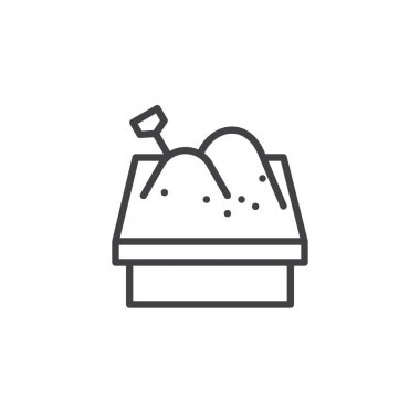 Kum satırı simgesi, Anahat vektör işareti üzerinde beyaz izole doğrusal stil piktogram. Sembol, logo illüstrasyon. Düzenlenebilir kontur