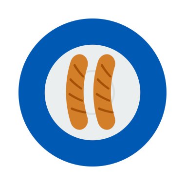 Barbekü düz simgesini sosis pişirme. Yuvarlak renkli düğmesini, dairesel vektör işareti. Düz stil tasarım