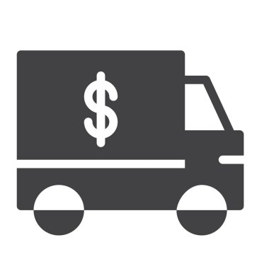 Kamyon dolar simgesi olan vektör, dolu düz işareti, üzerinde beyaz izole katı piktogram. Sembol, logo illüstrasyon. Piksel mükemmel grafikler
