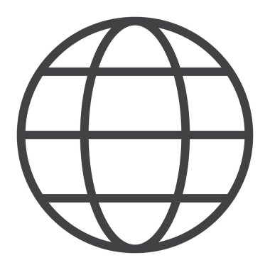 Küre dünya satırı simgesi, vektör işareti, anahat üzerinde beyaz izole doğrusal stil piktogram. Sembol, logo illüstrasyon. Düzenlenebilir kontur