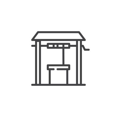 Simgesi de satır, vektör işareti, anahat üzerinde beyaz izole doğrusal stil piktogram. Sembol, logo illüstrasyon. Düzenlenebilir kontur