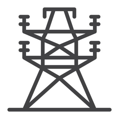 Elektrik Kulesi satırı simgesi, Anahat vektör işareti üzerinde beyaz izole doğrusal stil piktogram. Sembol, logo illüstrasyon. Düzenlenebilir inme. Piksel mükemmel grafikler