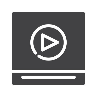 Video oynatıcı simge vektör, düz işareti, üzerinde beyaz izole katı piktogram dolu. Sembol, logo illüstrasyon.