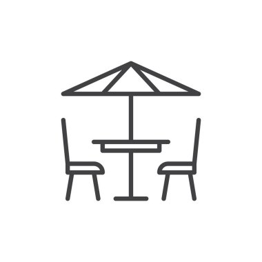 Teras kafe satırı simgesi, vektör işareti, anahat üzerinde beyaz izole doğrusal stil piktogram. Sembol, logo illüstrasyon. Düzenlenebilir inme. Piksel mükemmel vektör grafikleri