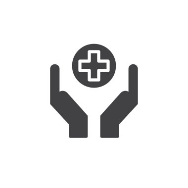 Bağış eller simge vektör, düz işareti, üzerinde beyaz izole katı piktogram dolu. Sadaka sembolü, logo illüstrasyon