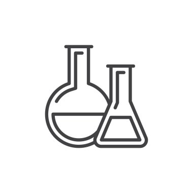 Kimya laboratuar kapkacakları satırı simgesi, Anahat vektör işareti üzerinde beyaz izole doğrusal stil piktogram. Bilim sembolü, logo illüstrasyon. Düzenlenebilir inme. Piksel mükemmel vektör grafikleri