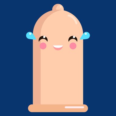 Sevinç prezervatif emoji vektör çizim gözyaşları ile karşı karşıya. Düz stil tasarım. Renkli grafik