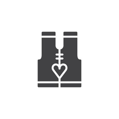 Kalp simge vektör, gömlekle düz işareti, üzerinde beyaz izole katı piktogram dolu. Sadaka sembolü, logo illüstrasyon