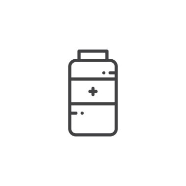 İlaçlar kavanoz satırı simgesi, ilaçlar kavanoz Anahat vektör işareti, üzerinde beyaz izole doğrusal stil piktogram. Sembol, logo illüstrasyon. Düzenlenebilir kontur