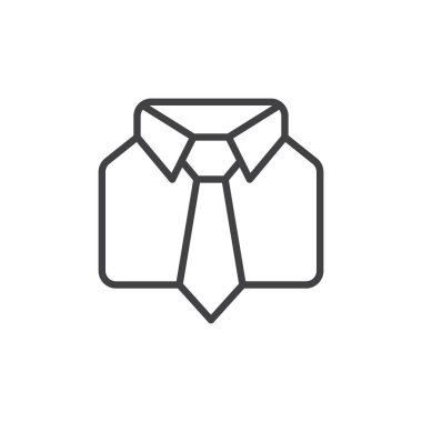 Üniforma satırı simgesi, vektör işareti, anahat üzerinde beyaz izole doğrusal stil piktogram. Gömlek ve kravat sembolü, logo illüstrasyon. Düzenlenebilir inme. Piksel mükemmel vektör grafikleri