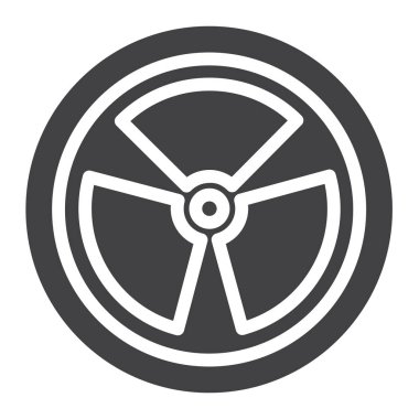 Nükleer enerji simge vektör, düz işareti, üzerinde beyaz izole katı piktogram dolu. Sembol, logo illüstrasyon. Piksel mükemmel grafikler