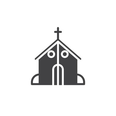 Kilise simge vektör, düz işareti, üzerinde beyaz izole katı piktogram dolu. Sadaka sembolü, logo illüstrasyon