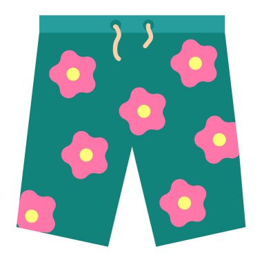 Yaz bermuda şort simge, vektör çizim düz stil tasarım üzerinde beyaz izole. Renkli grafik