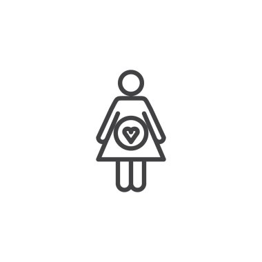 Hamile satırı simgesi, Anahat vektör işareti üzerinde beyaz izole doğrusal stil piktogram. Annelik sembolü, logo illüstrasyon. Düzenlenebilir kontur