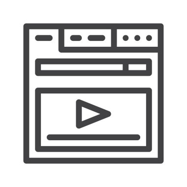Tarayıcı ile video oynatıcı satırı simgesi, Anahat vektör işareti, üzerinde beyaz izole doğrusal stil piktogram. Sembol, logo illüstrasyon. Düzenlenebilir kontur.