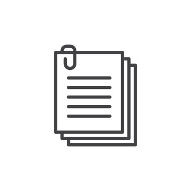 Dosyaları satırı simgesi klibi, vektör işareti, anahat üzerinde beyaz izole doğrusal stil piktogram. Belge simgesi, logo resim ekleyin. Düzenlenebilir inme. Piksel mükemmel vektör grafikleri