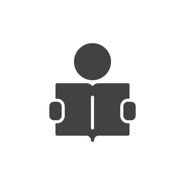 Simge vektör öğrenme, düz işareti, üzerinde beyaz izole katı piktogram dolu. Kitap simgesi, okuma kişi logo illüstrasyon. Piksel mükemmel vektör grafikleri