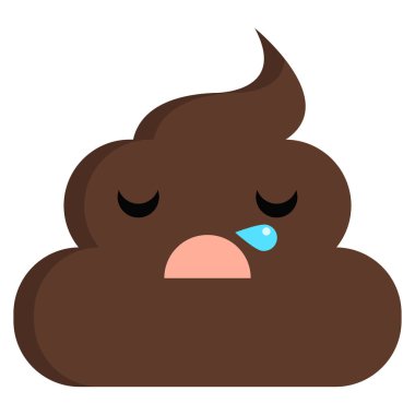 Uykulu yüz kötü kokulu kaka boku emoji düz simgesi, vektör işareti, renkli sembol üzerinde beyaz izole. Sembol, logo illüstrasyon. Düz stil tasarım