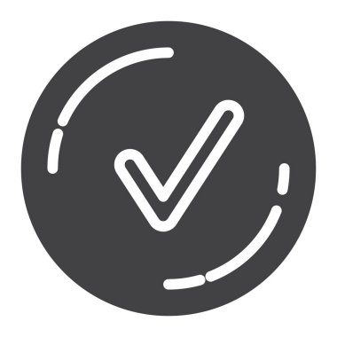 Onay işareti simgesi vektör, düz işareti, üzerinde beyaz izole katı piktogram dolu. Sembol, logo illüstrasyon. Piksel mükemmel grafikler