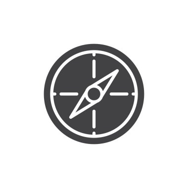 Pusula simgesini vektör, dolu düz işareti, üzerinde beyaz izole katı piktogram. Gezinti simgesi, logo illüstrasyon. Piksel mükemmel vektör grafikleri