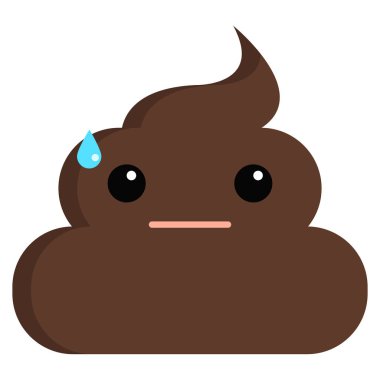 Soğuk ter kokulu kaka bok emoji düz kutsal kişilerin resmi, vektör işareti, üzerinde beyaz izole renkli sembol ile karşı karşıya. Sembol, logo illüstrasyon. Düz stil tasarım