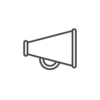 Megafon satırı simgesi, Anahat vektör işareti üzerinde beyaz izole doğrusal stil piktogram. Hoparlör simgesi, logo illüstrasyon. Düzenlenebilir inme. Piksel mükemmel vektör grafikleri