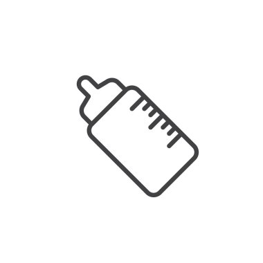 Bebek şişe satırı simgesi, vektör işareti, anahat üzerinde beyaz izole doğrusal stil piktogram. Sembol, logo illüstrasyon. Düzenlenebilir kontur