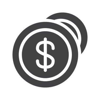 Dolar sikke simge vektör, düz işareti, üzerinde beyaz izole katı piktogram dolu. Nakit para sembol, logo illüstrasyon. Piksel mükemmel vektör grafikleri