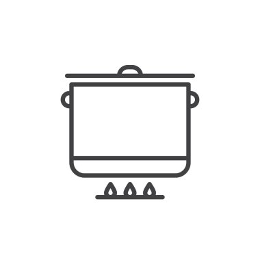 Tencere, tencere satırı simgesi, Anahat vektör işareti üzerinde beyaz izole doğrusal stil piktogram. Sembol, logo illüstrasyon yemek. Düzenlenebilir inme. Piksel mükemmel vektör grafikleri