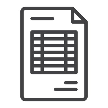 Belge fatura satırı simgesi, vektör işareti, anahat üzerinde beyaz izole doğrusal stil piktogram. Sembol, logo illüstrasyon. Düzenlenebilir inme. Piksel mükemmel vektör grafikleri