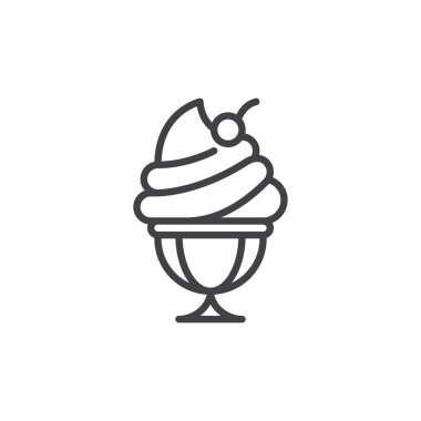 Dondurma Kupası satırı simgesi, Anahat vektör işareti üzerinde beyaz izole doğrusal stil piktogram. Sembol, logo illüstrasyon. Düzenlenebilir inme. Piksel mükemmel vektör grafikleri