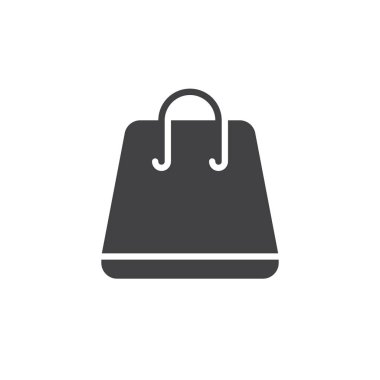 Alışveriş çantası simge vektör, düz işareti, üzerinde beyaz izole katı piktogram dolu. Sembol, logo illüstrasyon. Piksel mükemmel vektör grafikleri