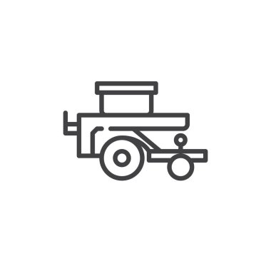 El arabası ekici satırı simgesi, Anahat vektör işareti üzerinde beyaz izole doğrusal stil piktogram. Sembol, logo illüstrasyon. Düzenlenebilir kontur