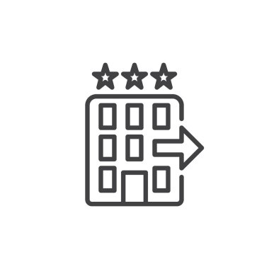 Otel Check Out satırı simgesi, Anahat vektör işareti, üzerinde beyaz izole doğrusal stil piktogram. Sembol, logo illüstrasyon. Düzenlenebilir inme. Piksel mükemmel vektör grafikleri